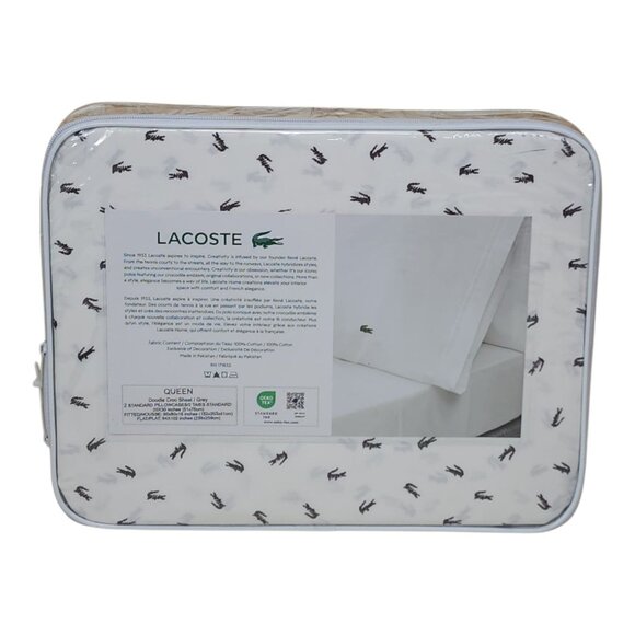 Lacoste Queen Sheet Set 100% Cotton Percale Lightweight Durable Crocodile - Picture 3 of 11